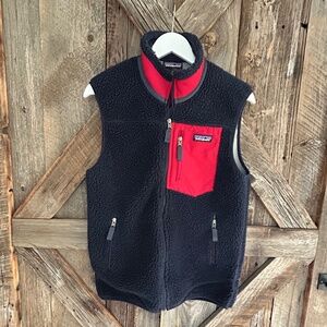 Patagonia Classic Deep Pile Retro X Fleece Navy/Red Vest SMALL S Mens